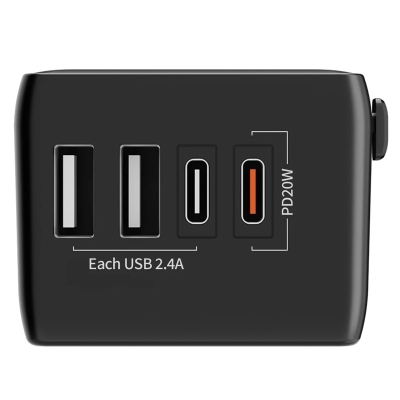 BlitzWolf BW-TA1 universaali matkasovitin neljällä USB-portilla PD20W yhteensopiva