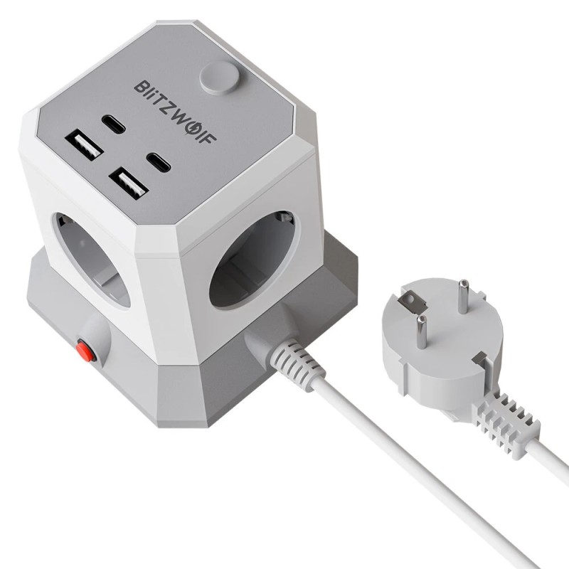 BlitzWolf BW-EC1 8-toiminen pystysuora kuutio EU-pistorasia 4 pistoketta 2 USB-A 2 USB-C