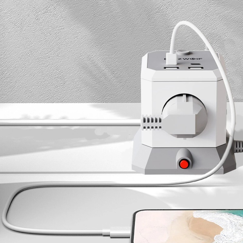 BlitzWolf BW-EC1 8-toiminen pystysuora kuutio EU-pistorasia 4 pistoketta 2 USB-A 2 USB-C
