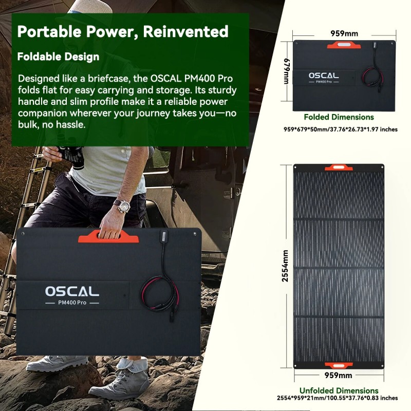 OSCAL PM400 Pro ja PM200 Pro taitettava kannettava aurinkopaneeli 200W/400W ETFE IP67 23% hyötysuhde