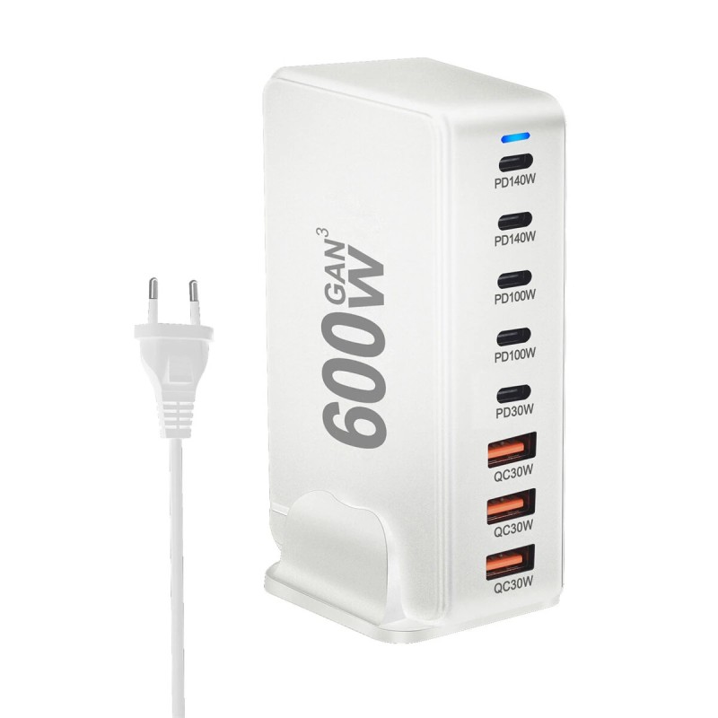 Bakeey YMX-600W 600W 8-porttinen nopea pöytälaturi 5 USB-C 3 USB-A