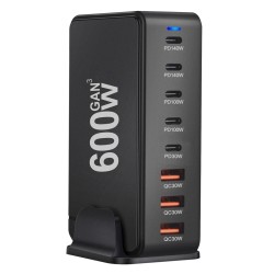 Bakeey YMX-600W 600W 8-porttinen nopea pöytälaturi 5 USB-C 3 USB-A