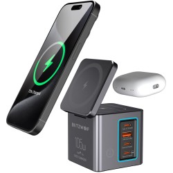 Blitzwolf BW i113 105W monitoiminen pöytälaturi 6 porttinen langaton lataus LED valo EU pistoke