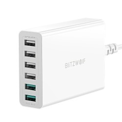 BlitzWolf BW S15 60W 6 porttinen USB laturi pöytäasema kaksi QC3 0 porttia älykäs EU pistoke