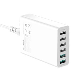 BlitzWolf BW-S15 60W 6-porttinen USB-laturi pöytäasema kaksi QC3.0-porttia älykäs EU-pistoke