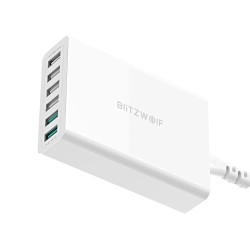 BlitzWolf BW-S15 60W 6-porttinen USB-laturi pöytäasema kaksi QC3.0-porttia älykäs EU-pistoke
