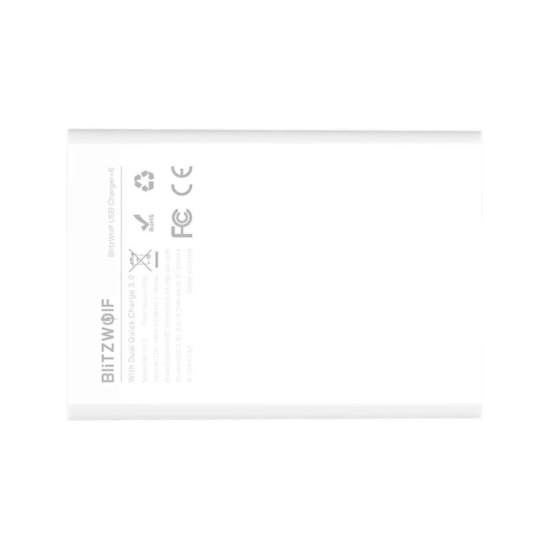 BlitzWolf BW-S15 60W 6-porttinen USB-laturi pöytäasema kaksi QC3.0-porttia älykäs EU-pistoke