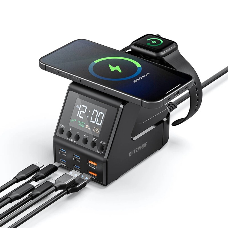 Blitzwolf BW FW10 240W GaN 10 in 1 langaton lataustasema herätyskellolla