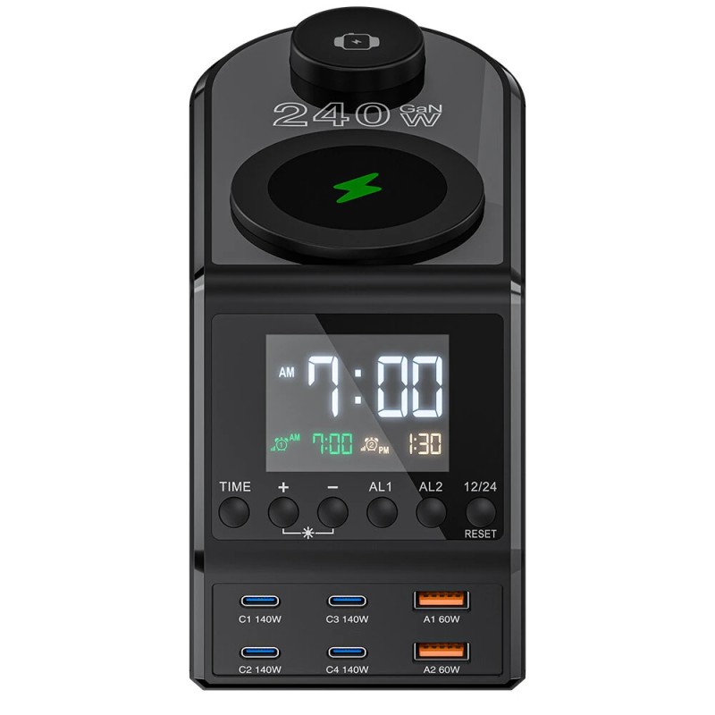 Blitzwolf BW-FW10 240W GaN 10-in-1 langaton lataustasema herätyskellolla