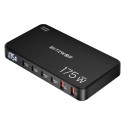 Blitzwolf BW S30 175W 6 porttinen usb pd työpöytälatausasema 4x usb c 2x usb a digitaalinäytöllä