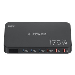 Blitzwolf BW-S30 175W 6-porttinen usb-pd työpöytälatausasema 4x usb-c 2x usb-a digitaalinäytöllä