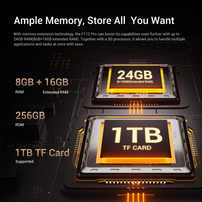 FOSSiBOT F112 Pro 5G kestävä älypuhelin 6,88-tuumainen 24 Gt 256 Gt 7150 mAh 50 MP-kamera