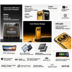 DOOGEE S200 X kestävä 5G-älypuhelin 32Gt/512Gt muistia 100MP-pääkamera 1,32 AMOLED-takanäyttö 10100mAh