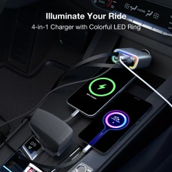 Bakeey sisäänvedettävä 131 W nelitoiminen autolaturi iPhone- ja C-tyypin kaapelilla