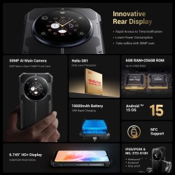 FOSSiBOT F109S kestävä kaksoisnäyttöinen Android 15 älypuhelin 24GB/256GB 10600mAh 50MP