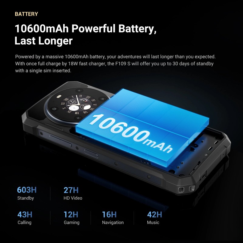 FOSSiBOT F109S kestävä kaksoisnäyttöinen Android 15 älypuhelin 24GB/256GB 10600mAh 50MP