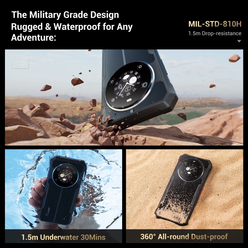 FOSSiBOT F109S kestävä kaksoisnäyttöinen Android 15 älypuhelin 24GB/256GB 10600mAh 50MP