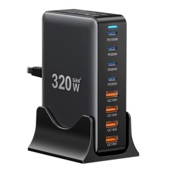 ESSAGER YMX 320W 320W GaN 8 porttinen pöytälaturi 4 USB C porttia 4 USB A porttia