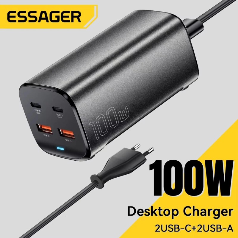 Essager ES-CD36 100W neljäporttinen GaN USB-C PD3.0 ja USB-A laturi