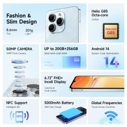 FOSSiBOT S2 50MP-kamera 20Gt/256Gt 6,72-tuuman näyttö 5000mAh NFC Android14 4G-älypuhelin