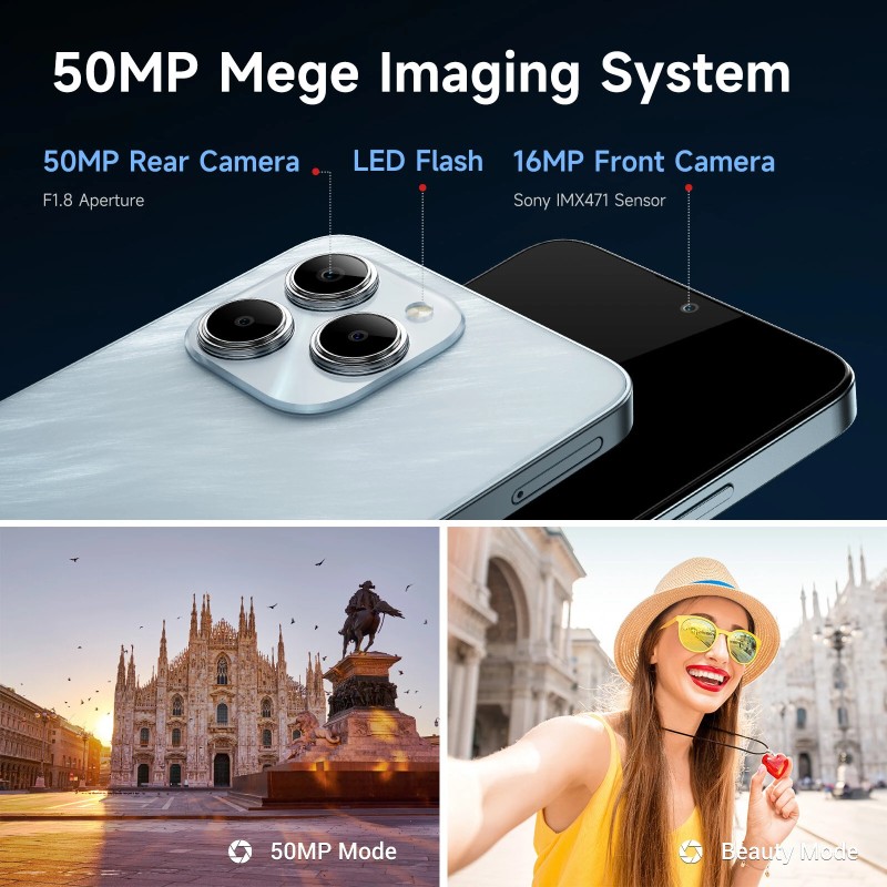 FOSSiBOT S2 50MP-kamera 20Gt/256Gt 6,72-tuuman näyttö 5000mAh NFC Android14 4G-älypuhelin