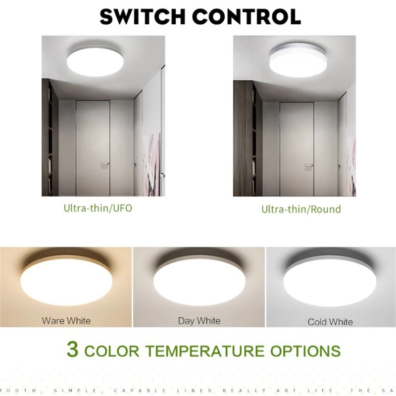 Elfeland 48 watin pyöreä led-kattovalaisin 4 senttimetrin ohut pinta-asennettava kolmivärinen