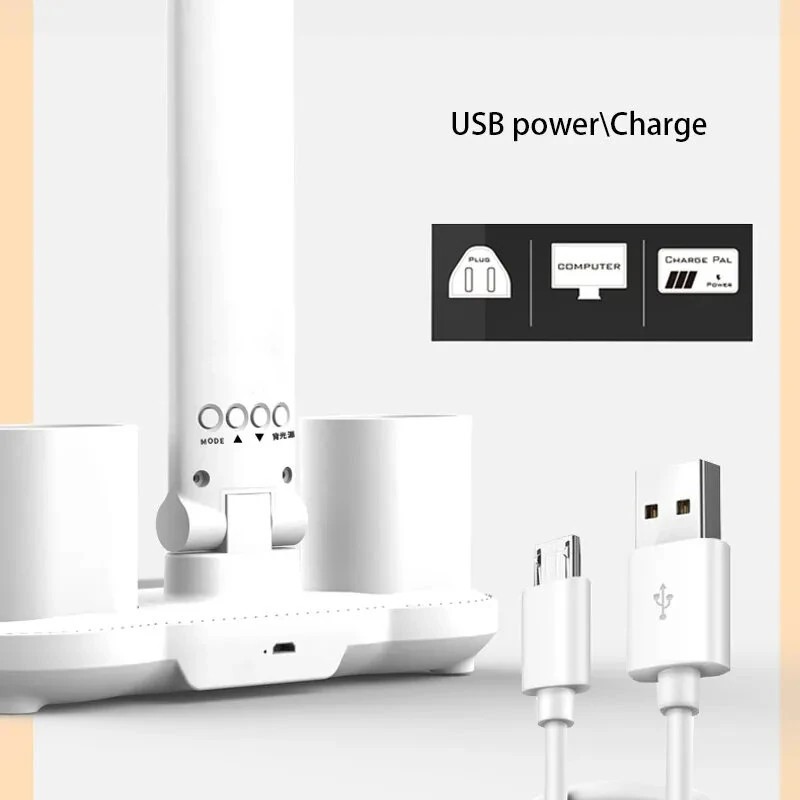 Kaksipäinen taittuva led-pöytävalaisin kosketusohjaus kello lämpömittari usb-lataus lukuvalo kynäteline säädettävä