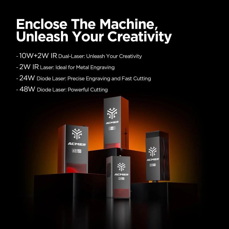 ACMER P3 kaksitoiminen kaksoislaserkaiverruskone suljetulla kotelolla ja kameralla puu metalli akryyli