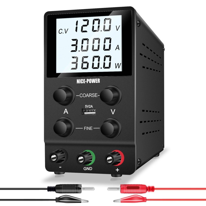 NICE POWER 3010D säädettävä tasavirtalähde 30V 5A 120V 3A nelinumeroinen LCD näyttö USB lataus älykäs tuuletin