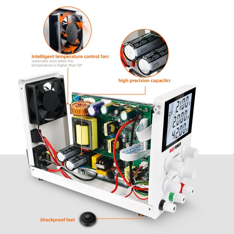 NICE-POWER 3010D säädettävä tasavirtalähde 30V 5A – 120V 3A nelinumeroinen LCD-näyttö USB-lataus älykäs tuuletin