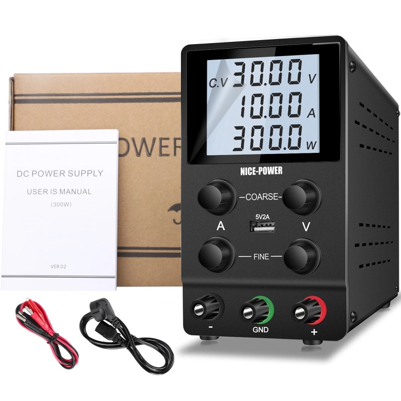 NICE-POWER 3010D säädettävä tasavirtalähde 30V 5A – 120V 3A nelinumeroinen LCD-näyttö USB-lataus älykäs tuuletin