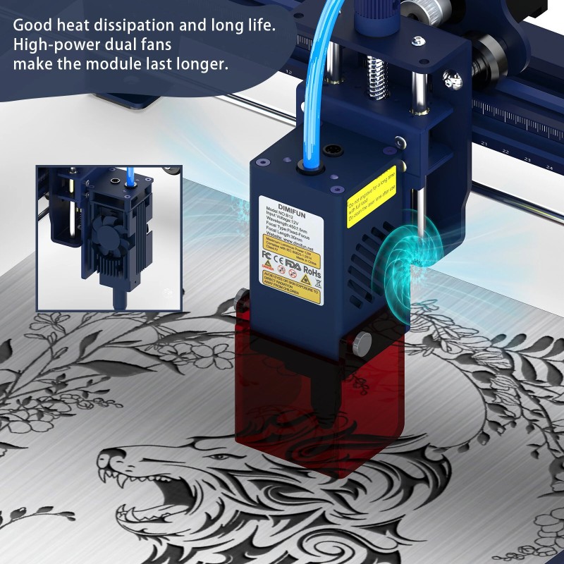 DIMIFUN DM6 B12 12W laserkaiverruskone 330x330 mm alumiinirunko tukee AI JPG PNG Gcode DXF