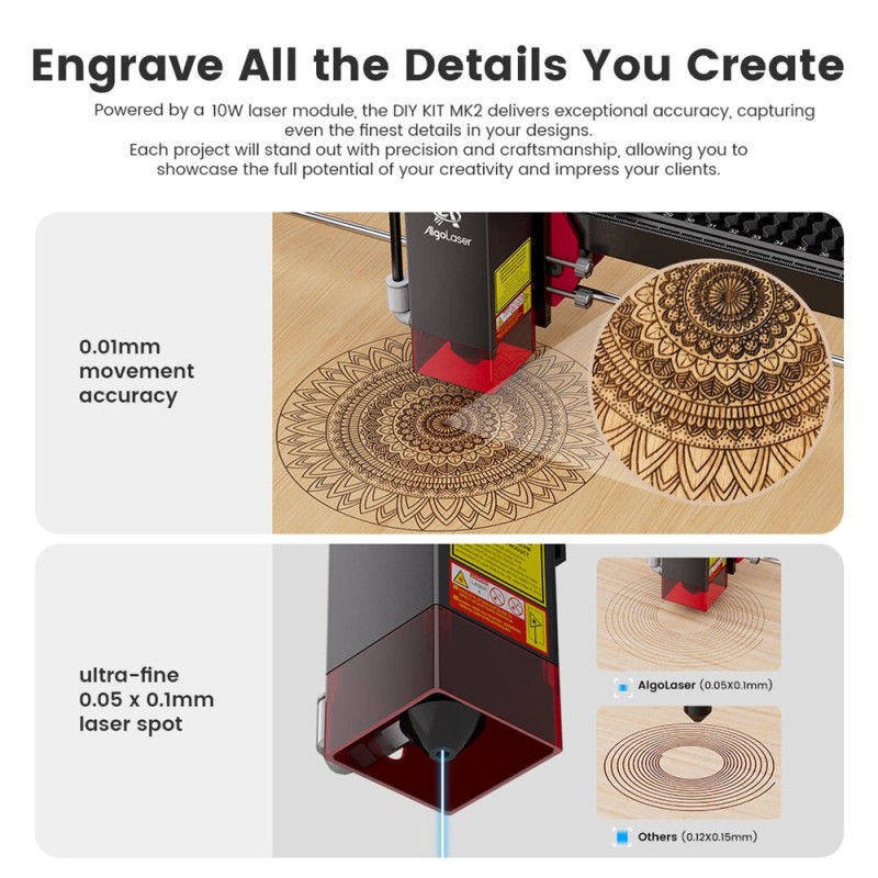 Algolaser DIY KIT MK2 tarkka 10 W laserkaiverrin 0,01 mm kosketusnäytöllä laajennettava työtila