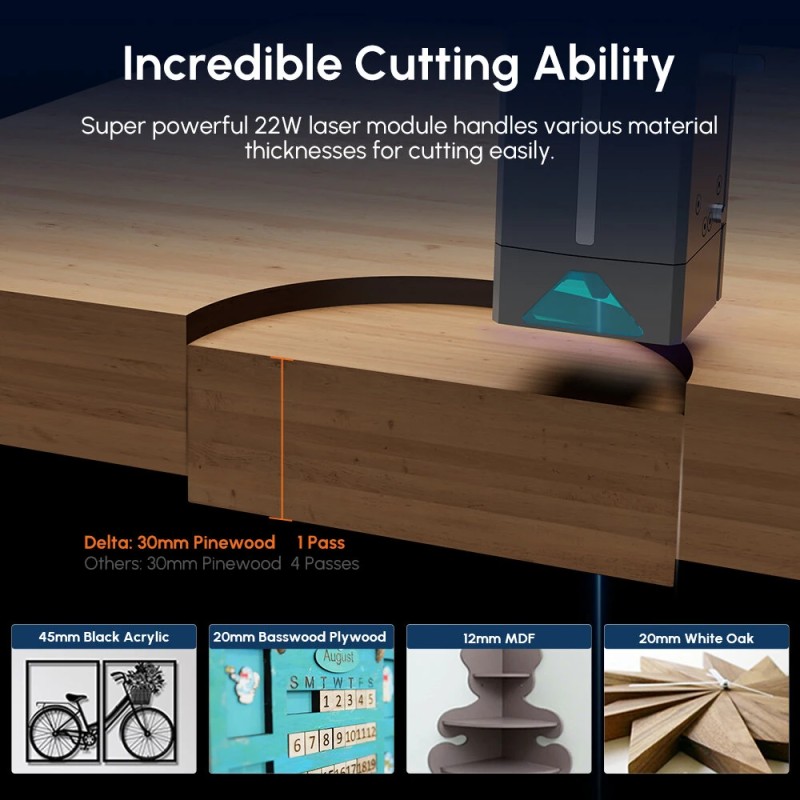 Algolaser delta 22W laserkaiverrus- ja leikkauskone offline-ohjausnäytöllä LightBurn 5G WiFi 440×415 mm