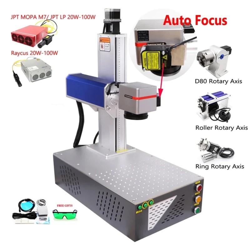 Lasermerkintäkone JPT/Raycus 20W 60W ilmajäähdytteinen 1064nm EZCAD2 yhteensopiva monikäyttöinen