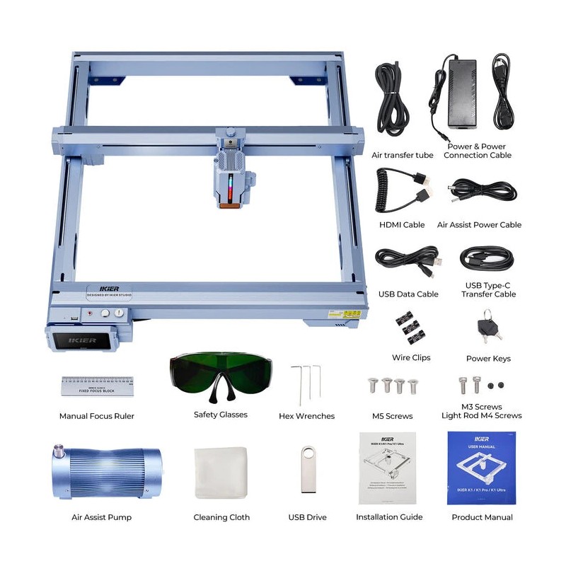 Monipuolinen iKier K1 Ultra 36W laserkaiverrin 410x410mm automaattitarkennus