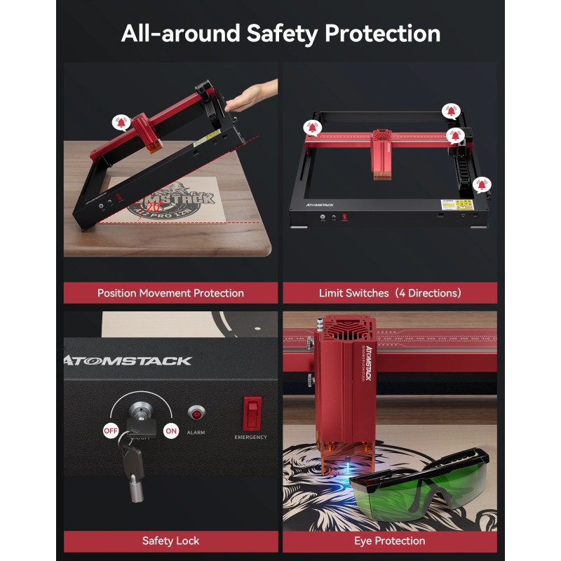 ATOMSTACK A12 Pro 12W asennusvapaa laserkaiverruskone sovellinohjauksella 455nm sininen puu metalli akryyli nahka