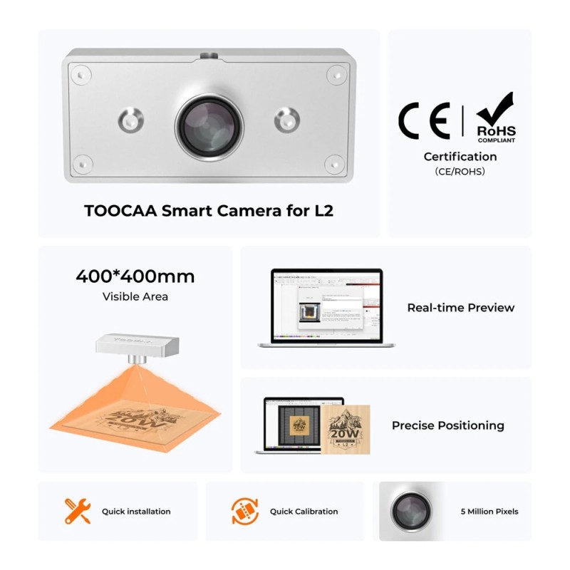 TOOCAA L2 älykamera viisi miljoonaa pikseliä korkea resoluutio metallikuori tarkka paikannus laserleikkurille