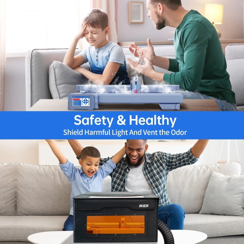 Suojakotelo iKier E1 taitettava pölytiivis laserkaiverrimille silmiensuoja savun ja melun eristys