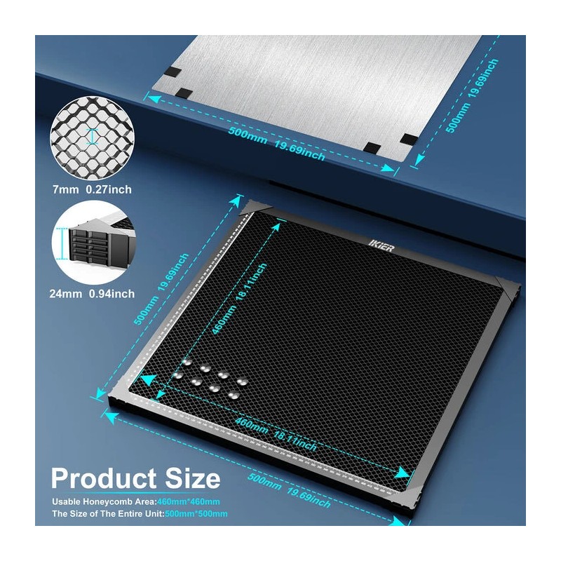 Hunajakennotyöpaneeli iKier täysmetallinen 500x500 mm laserkaiverruskoneille työpöydälle