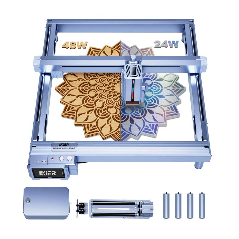 Tehokas iKier K1 Pro Max 48W/24W vaihdettavalla teholla kaiverrus- ja laserleikkuri 4,3 tuuman kosketusnäytöllä