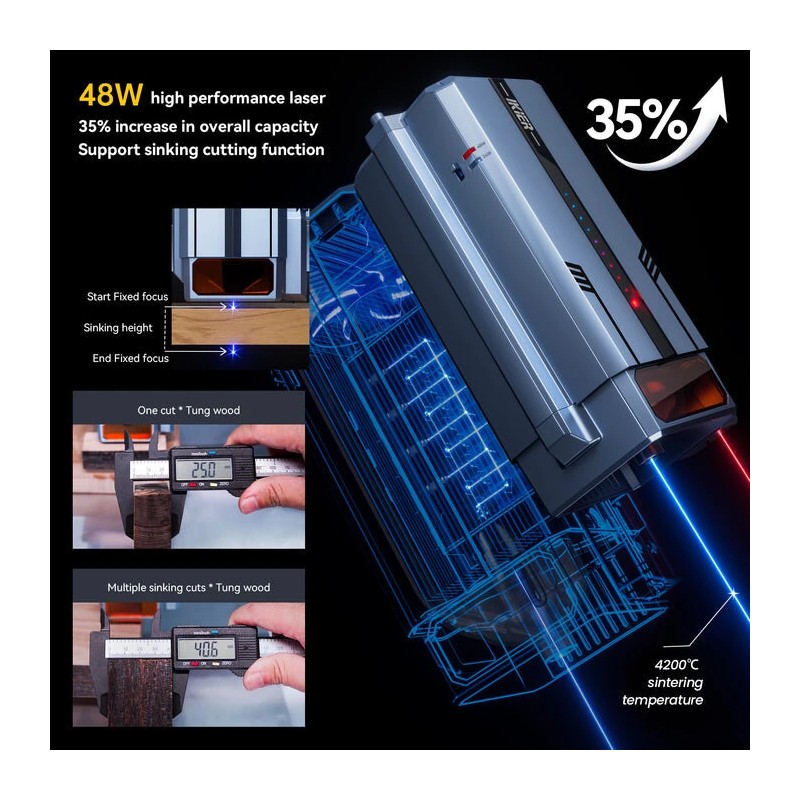 Tehokas iKier K1 Pro Max 48W/24W vaihdettavalla teholla kaiverrus- ja laserleikkuri 4,3 tuuman kosketusnäytöllä