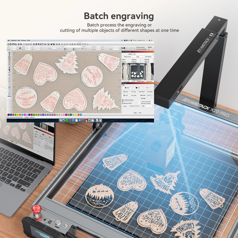 AtomStack AC2 langaton kamera laserkaivertimelle tarkka automaattinen paikannus 1080p video LightBurnille ja AtomStackille
