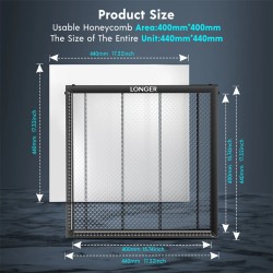 LONGER 440x440 mm hunajakennolevy työpöytä korkealaatuinen teräslevy laserkaiverrin lisäosa puulle akryylille