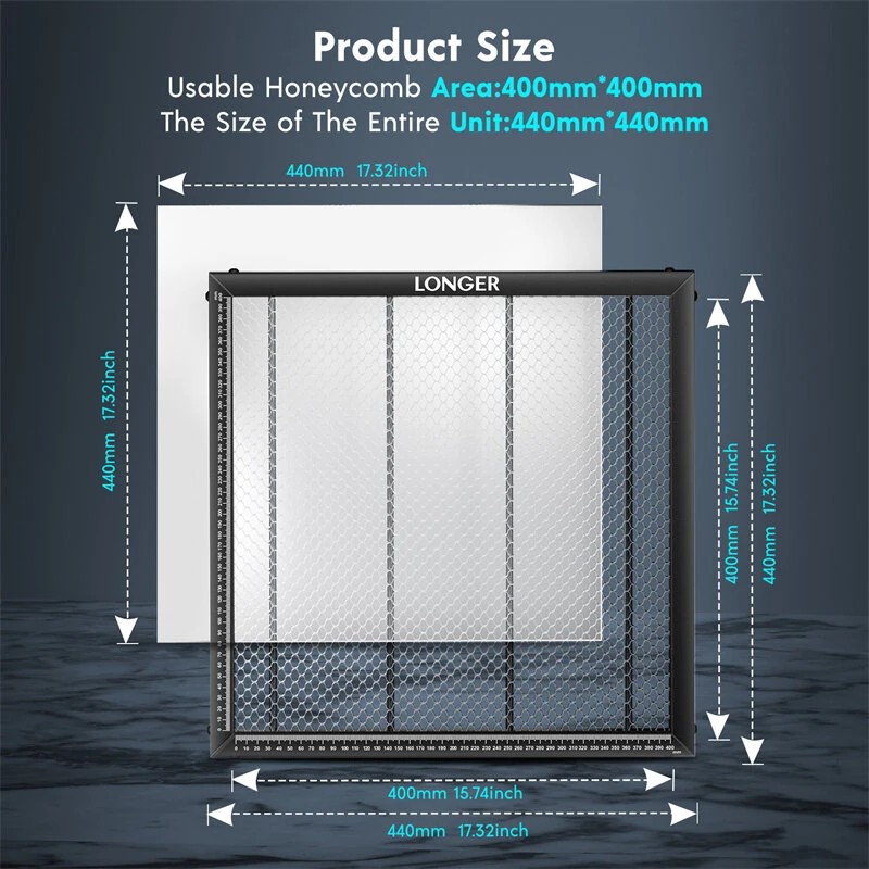 LONGER 440x440 mm hunajakennolevy työpöytä korkealaatuinen teräslevy laserkaiverrin lisäosa puulle akryylille