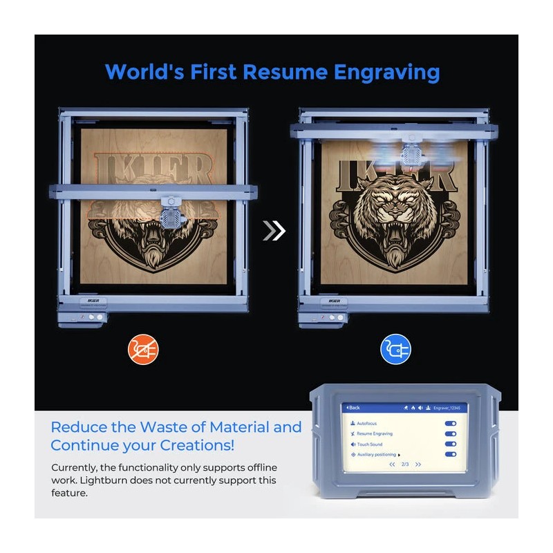 Tehokas iKier K1 Pro 24 watin laserkaiverruskone 4,3 tuuman kosketusnäytöllä moottoroitu Z-akseli