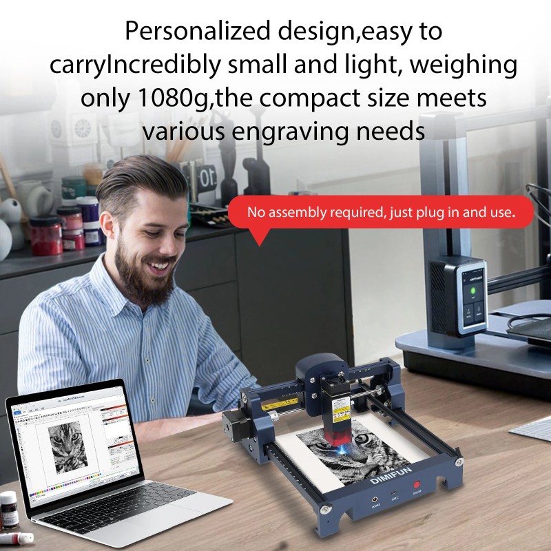 Kompakti DIMIFUN D9 A45 4.5W laserkaiverrin 445nm 130x130mm 10000mm/min monimateriaalinen