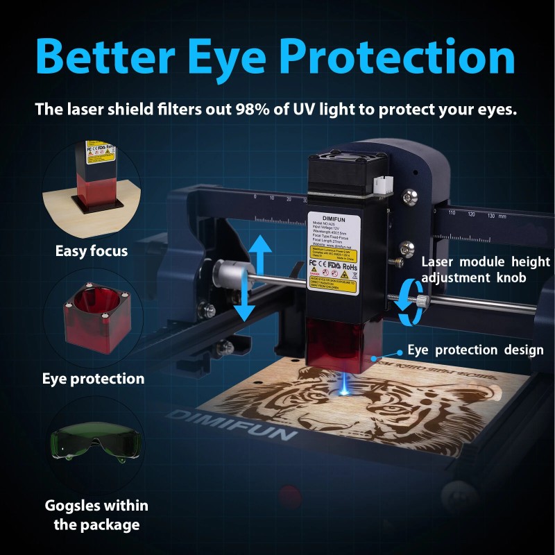 DIMIFUN D9 A25 2,5W laserkaiverruskone 445 nm pistekoko 0,06 mm työalue 130×130 mm