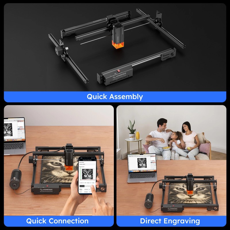 AtomStack päivitetty A20 PRO V2 20W laserkaiverrus ja leikkuri 400 x 365 mm alue