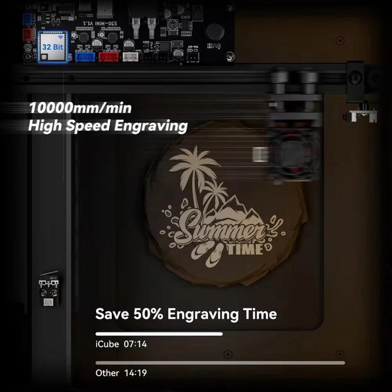 Sculpfun iCube Pro Max 10W kannettava laserkaiverrin savusuodattimella lämpöhälytys 120x120 mm kaiverrusalue